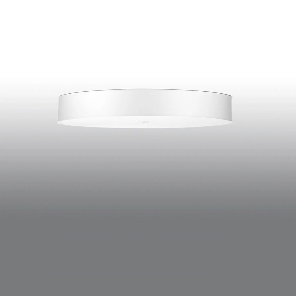 Grand plafonnier rond blanc en tissu et verre, 100 cm, 6 ampoules