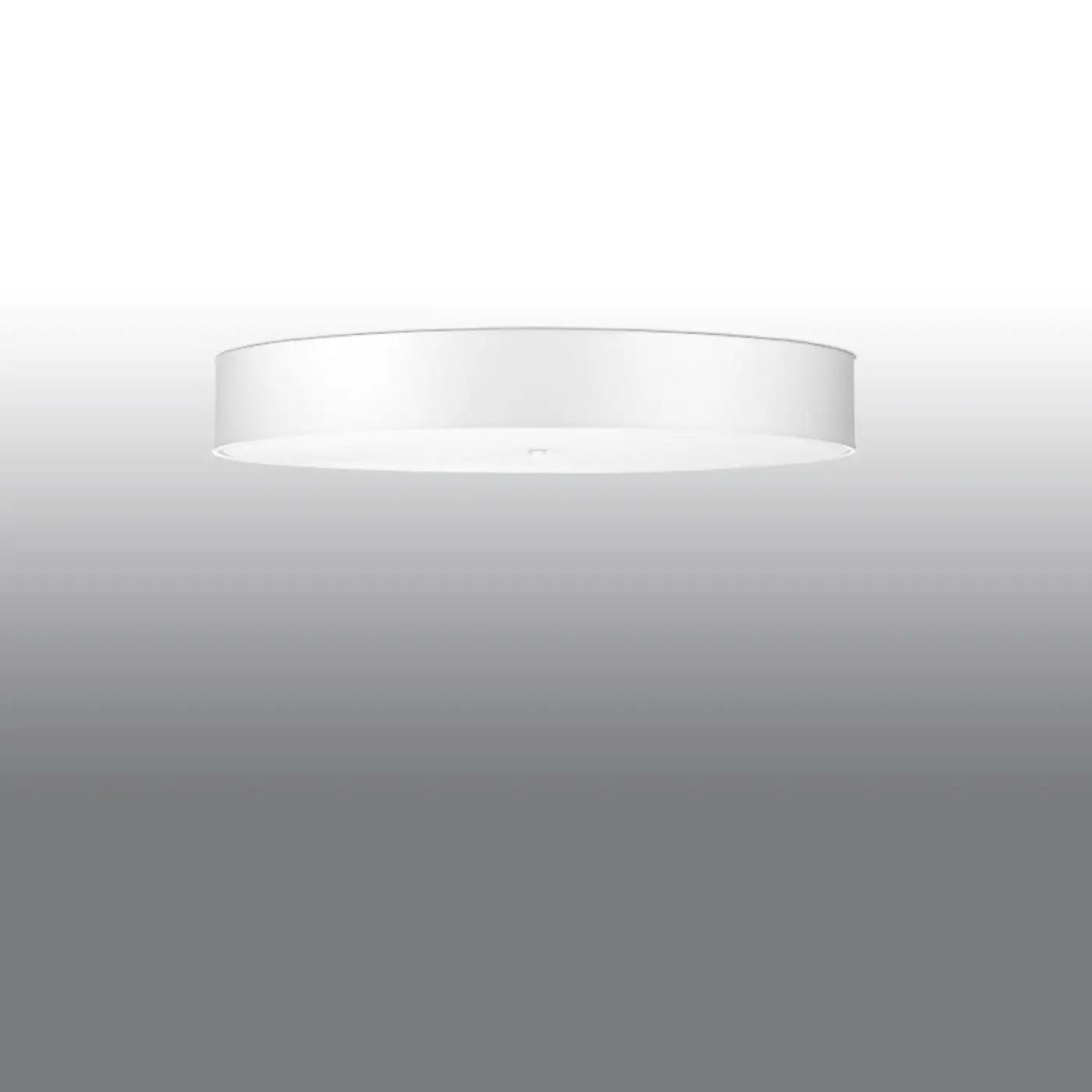 Grand plafonnier rond blanc en tissu et verre, 100 cm, 6 ampoules