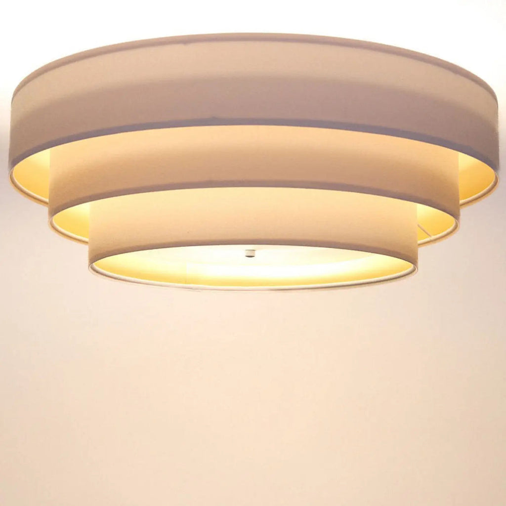 Plafonnier en velours blanc, trois cercles, intérieur doré