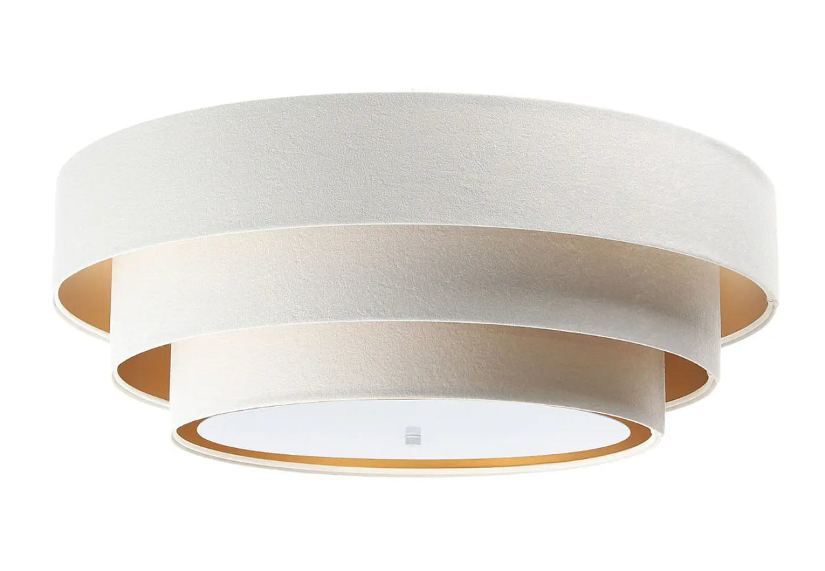 Plafonnier en velours blanc, trois cercles, intérieur doré