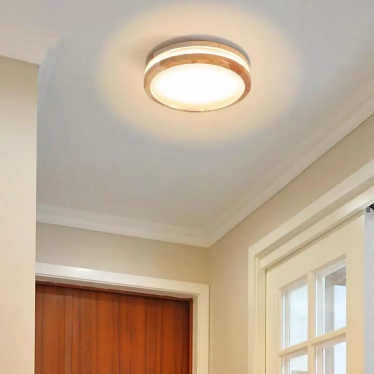 Plafonnier LED rond en bois clair, tailles S ou M