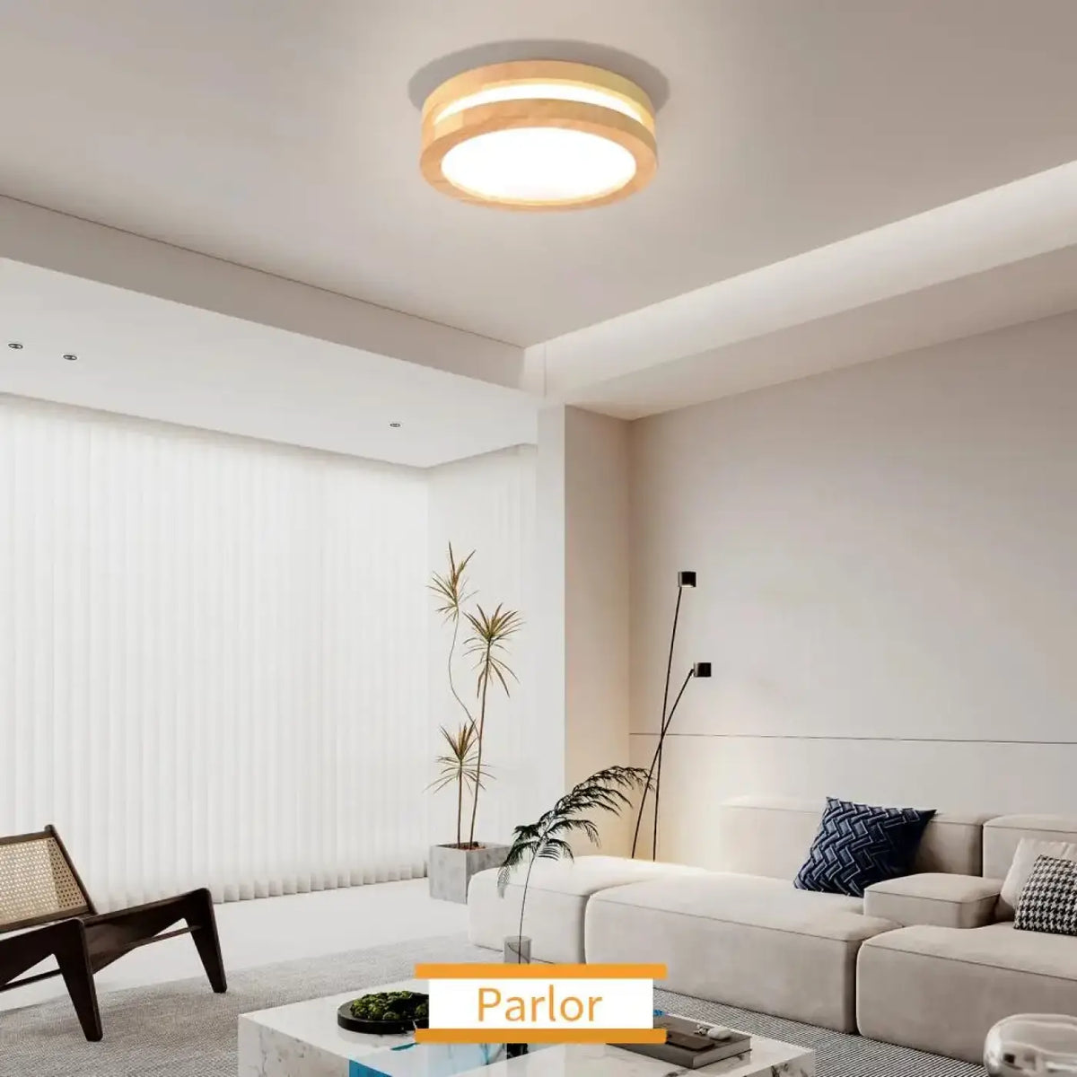 Plafonnier LED rond en bois clair, tailles S ou M