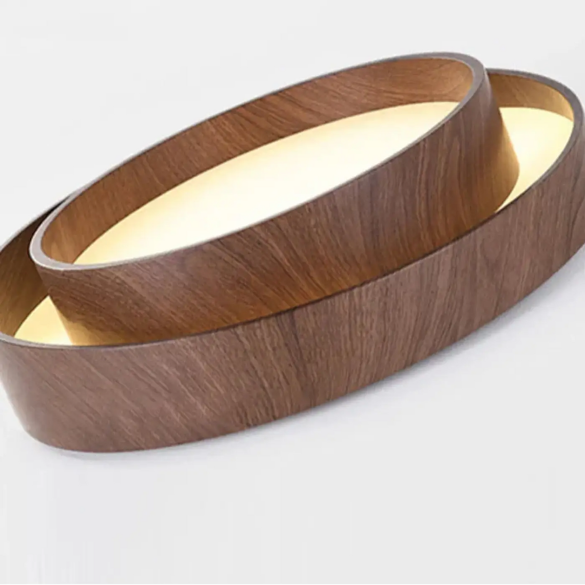 Plafonnier rond en bois avec anneau décalé, tailles S et M