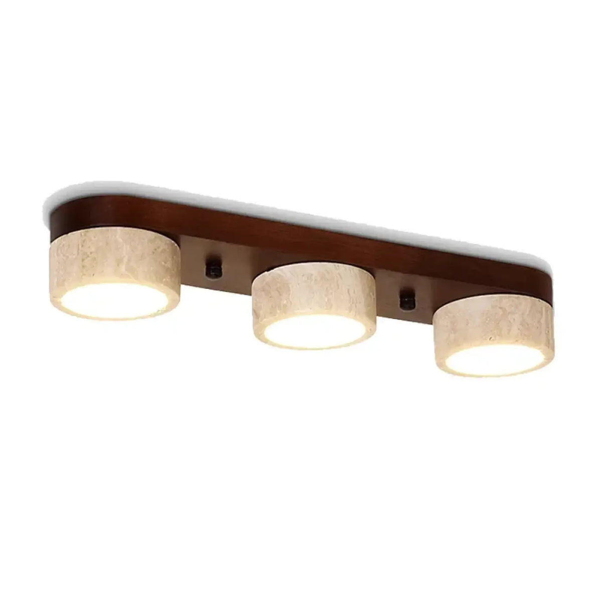 Plafonnier rond bois et pierre, une, trois ou quatre lampes