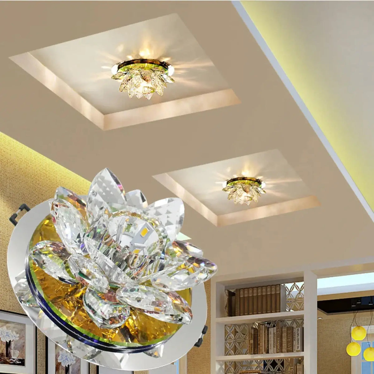 Plafonnier rond en cristal scintillant, lumière au choix