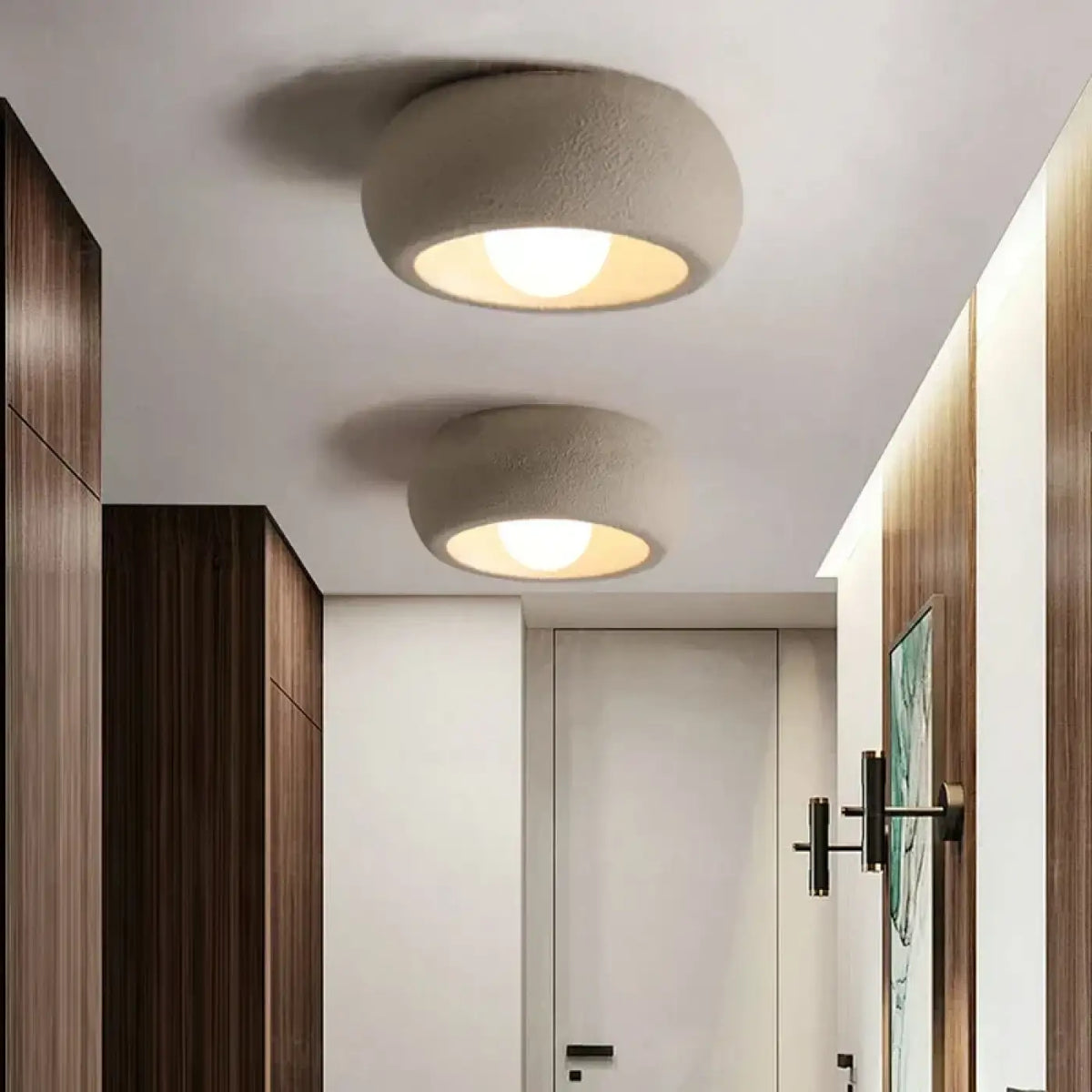 Plafonnier rond moderne, blanc ou gris, couloir ou salon, gris