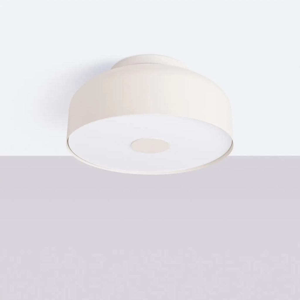 Plafonnier rond en acier coloré à diffuseur laiteux, 4 ampoules, beige