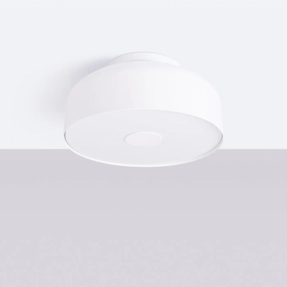 Plafonnier rond en acier coloré à diffuseur laiteux, 4 ampoules, blanc
