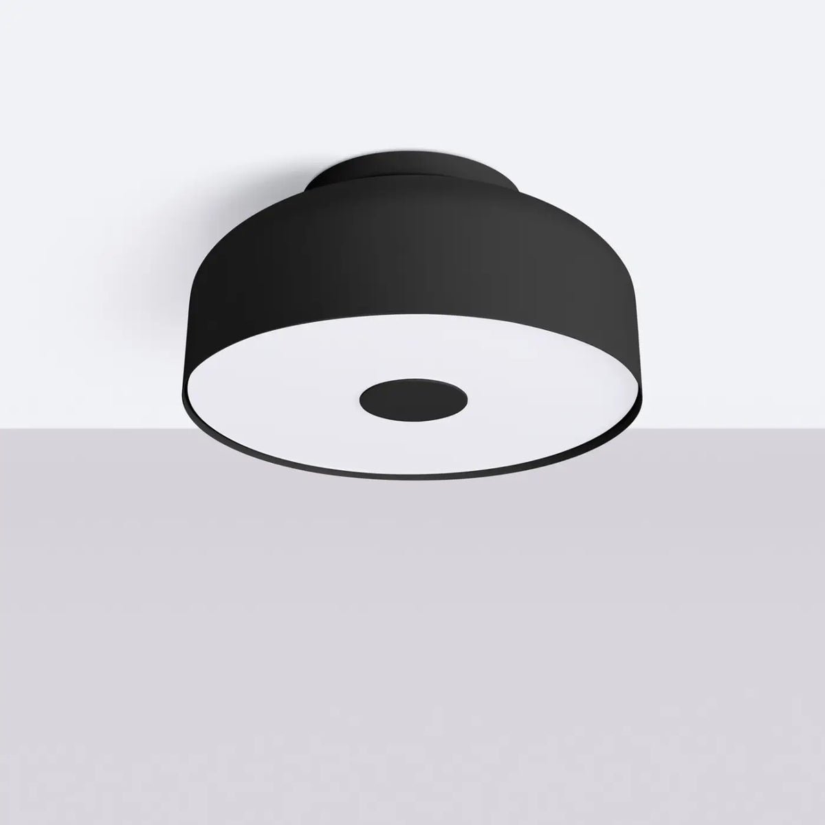 Plafonnier rond en acier coloré à diffuseur laiteux, 4 ampoules, noir