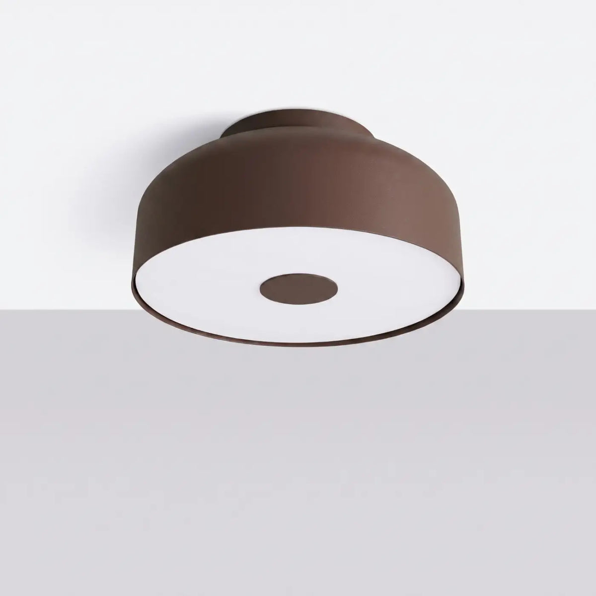 Plafonnier rond en acier coloré à diffuseur laiteux, 4 ampoules, marron