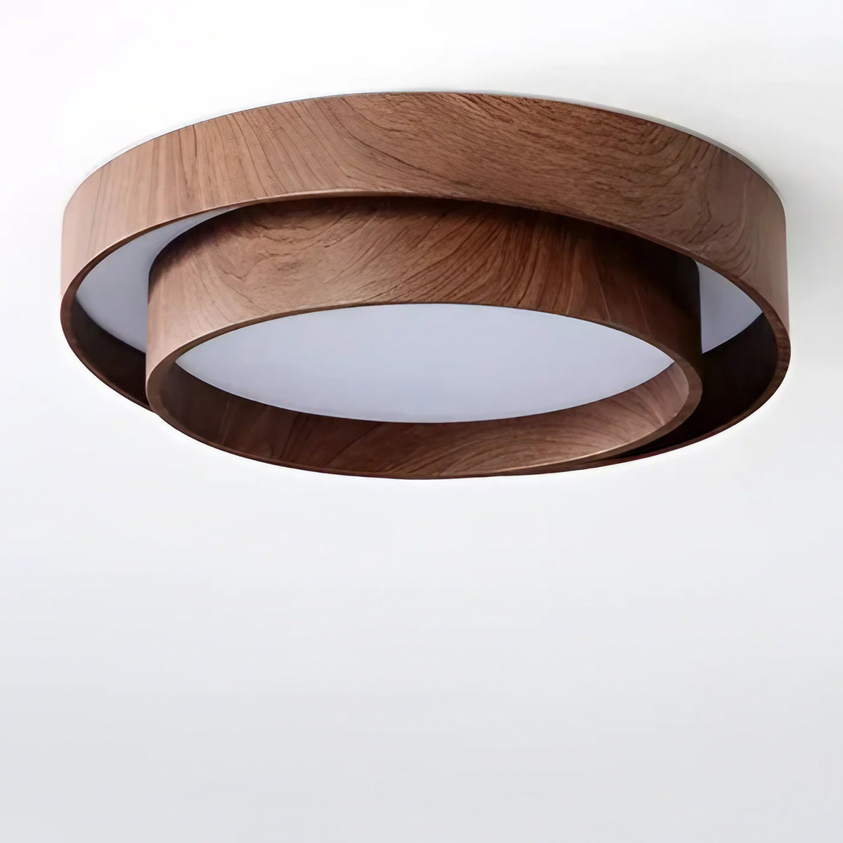 Plafonnier rond en bois avec anneau décalé, tailles S et M