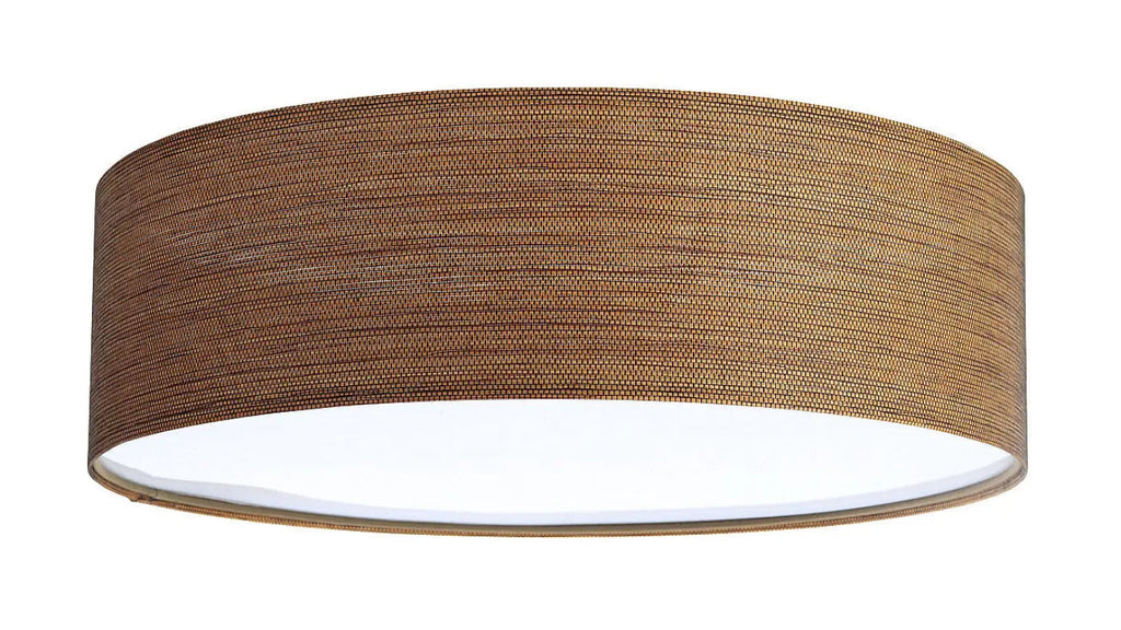 Plafonnier rond en tissu marron miel, aspect paille tressée