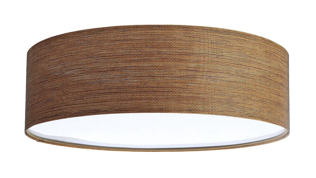 Plafonnier rond en tissu marron miel, aspect paille tressée