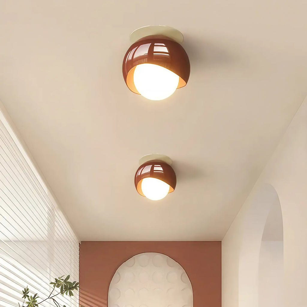 Plafonnier rond en verre opalin, rouge ou blanc, rouge