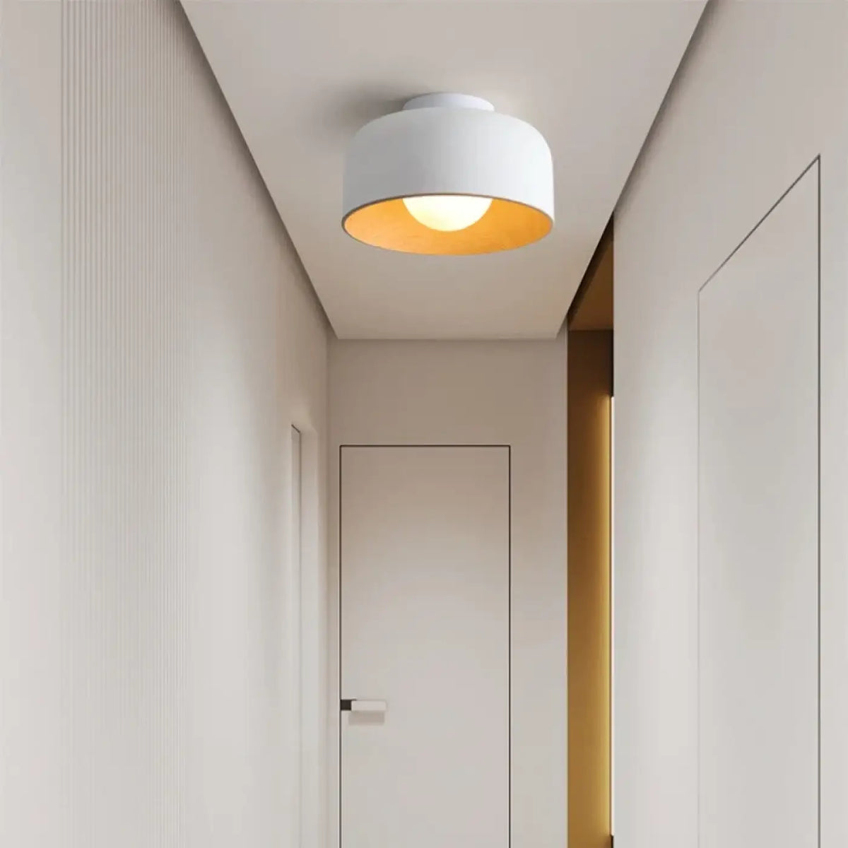 Plafonnier rond à intérieur en bois, noir ou blanc, blanc