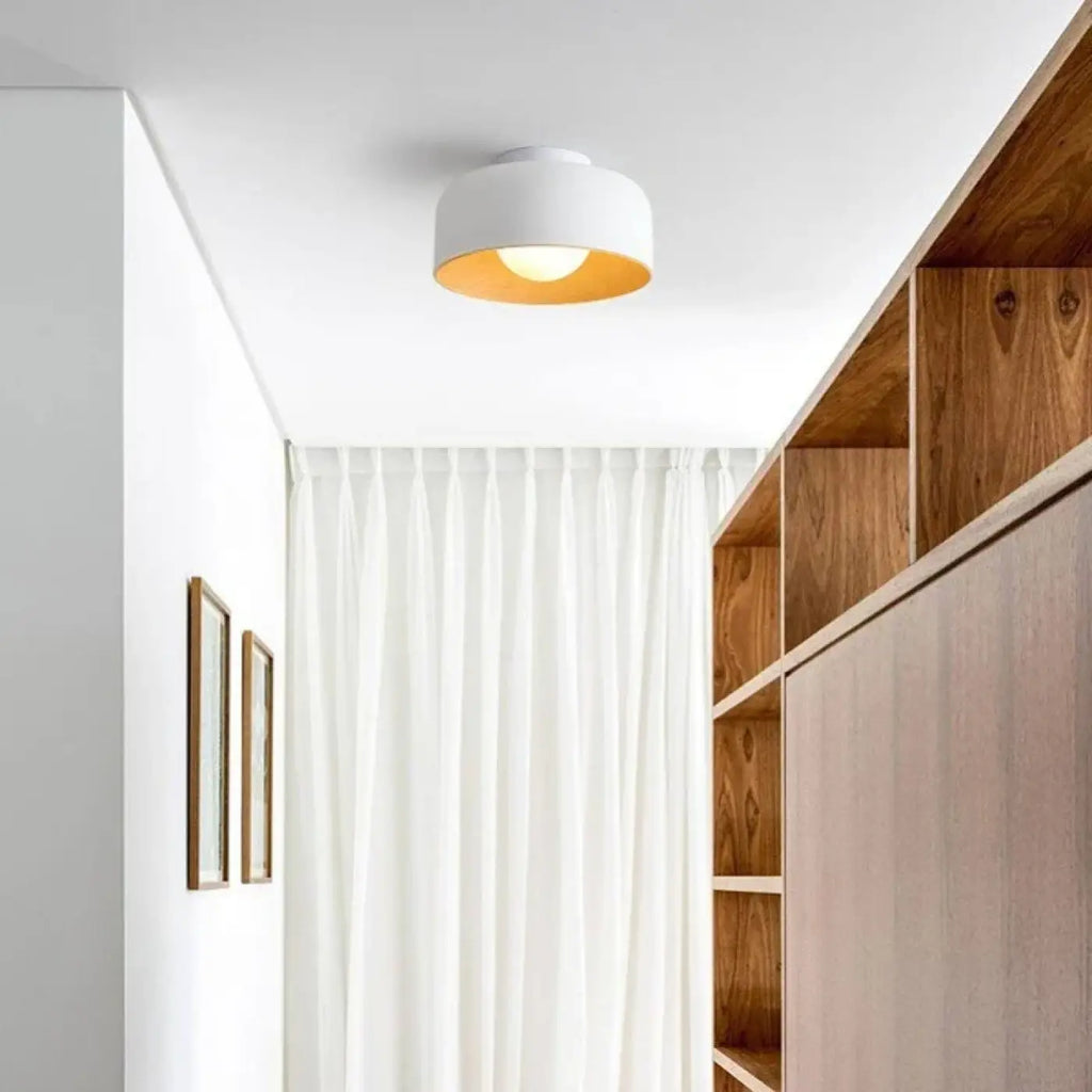 Plafonnier rond à intérieur en bois, noir ou blanc
