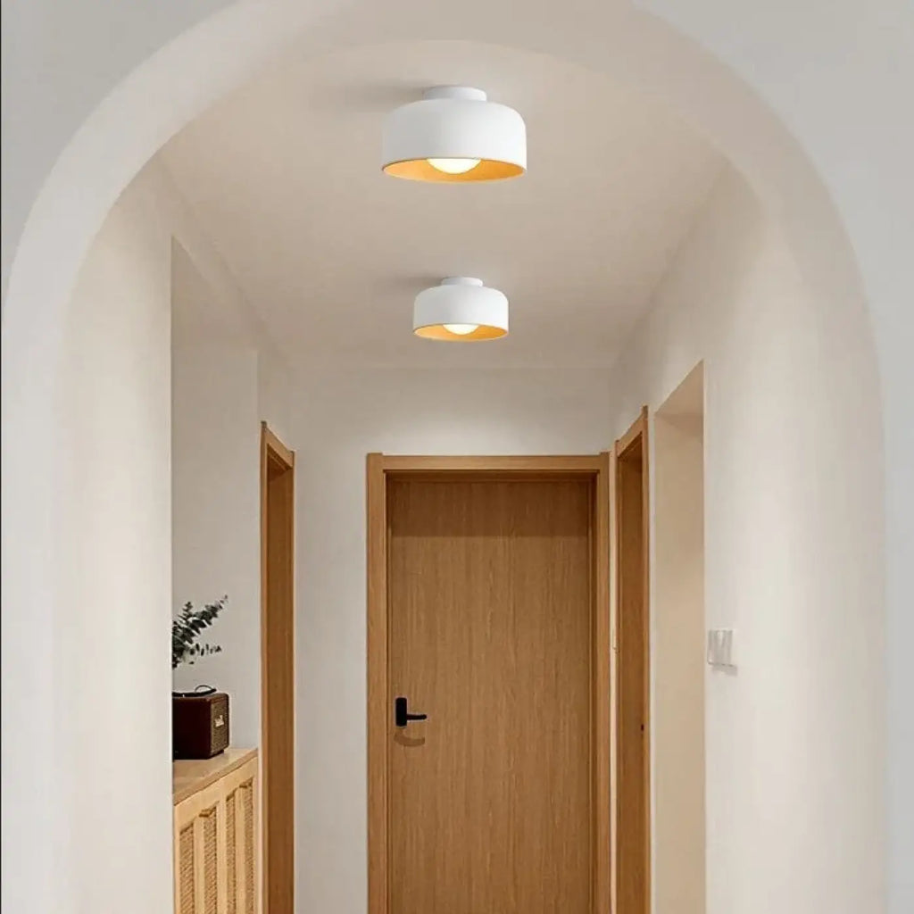 Plafonnier rond à intérieur en bois, noir ou blanc