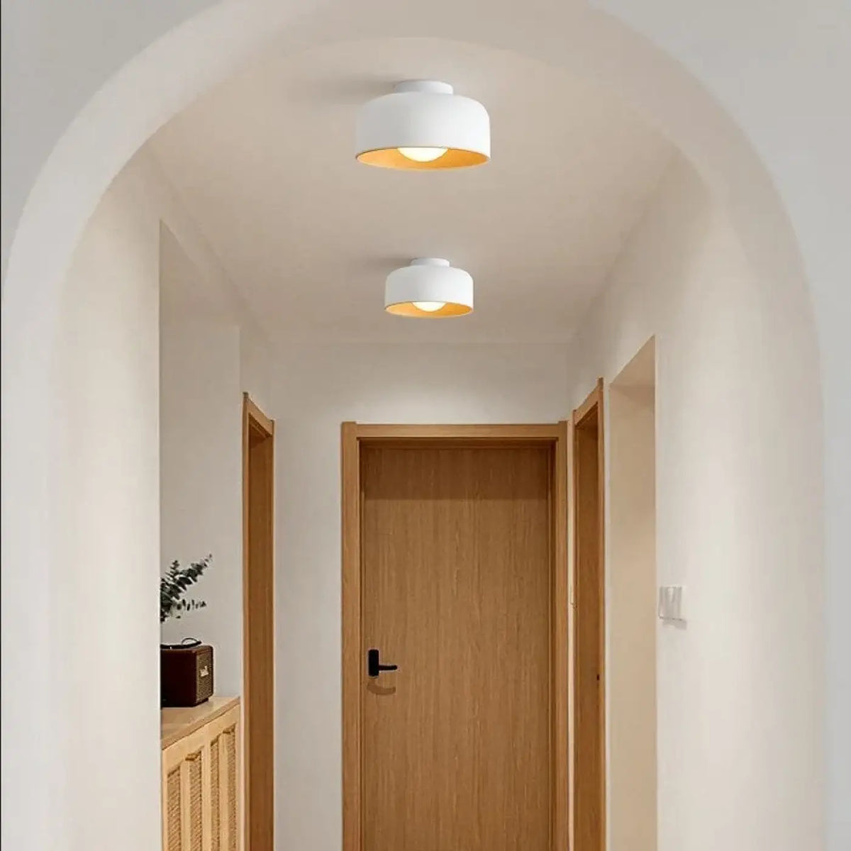 Plafonnier rond à intérieur en bois, noir ou blanc