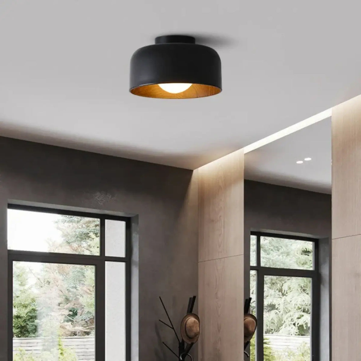 Plafonnier rond à intérieur en bois, noir ou blanc, noir