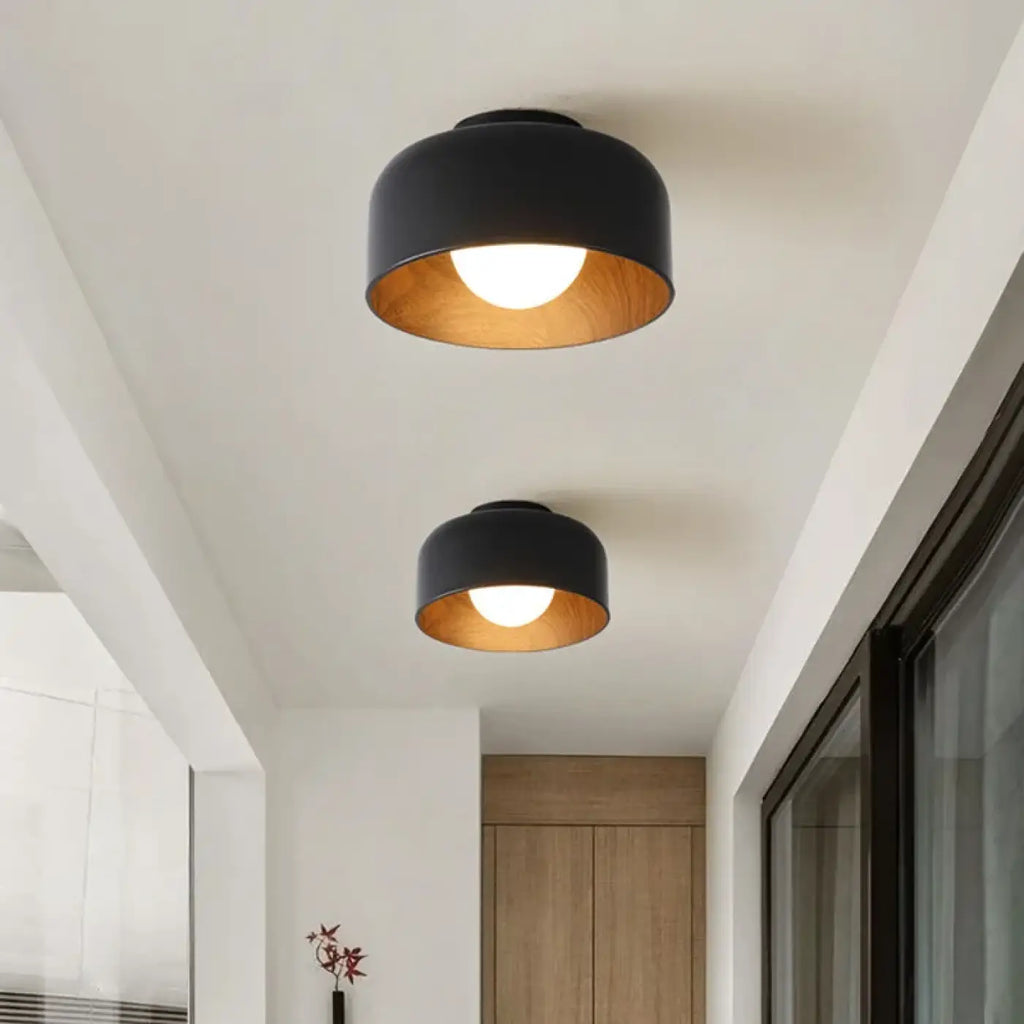 Plafonnier rond à intérieur en bois, noir ou blanc
