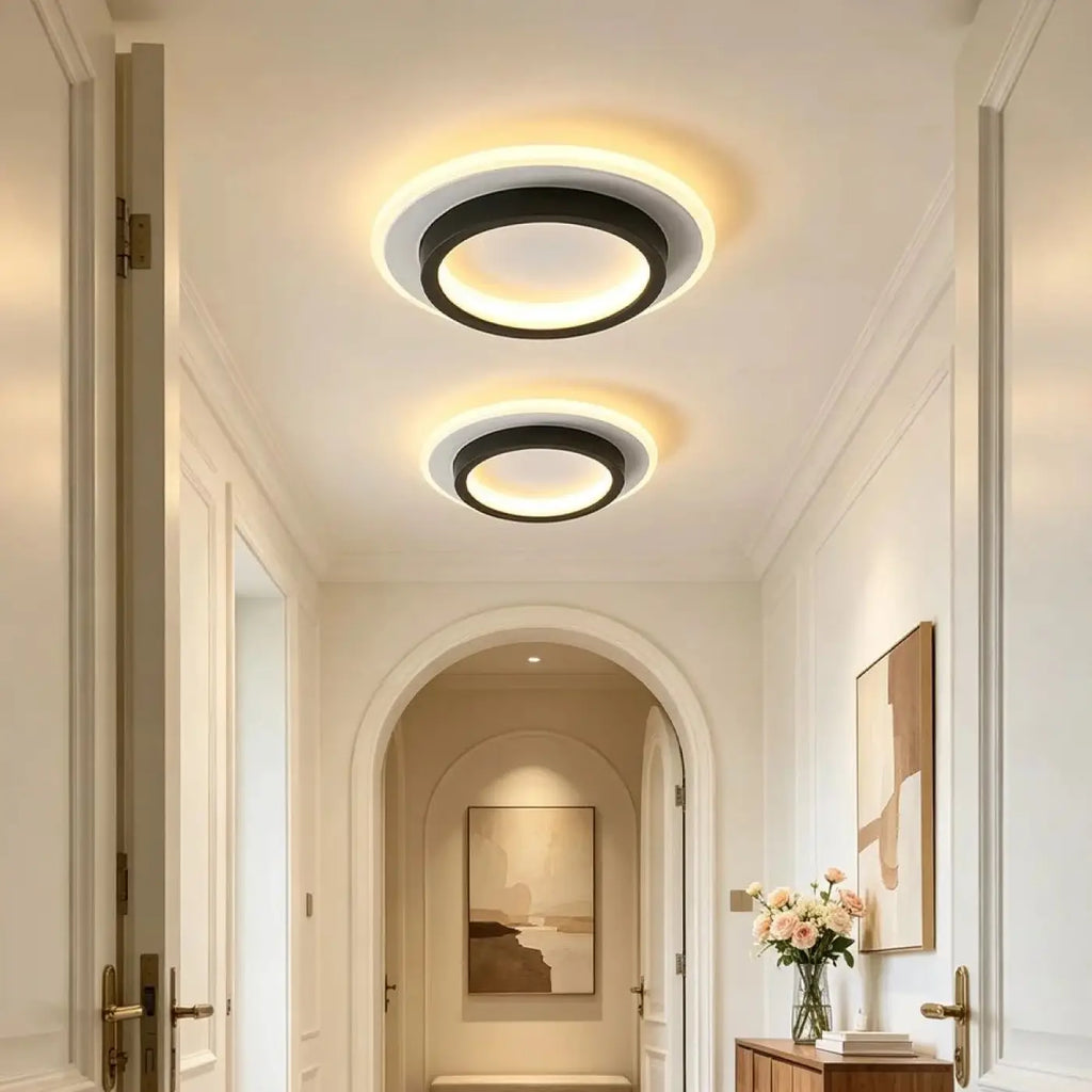 Plafonnier rond LED épuré, noir ou doré, lumière au choix