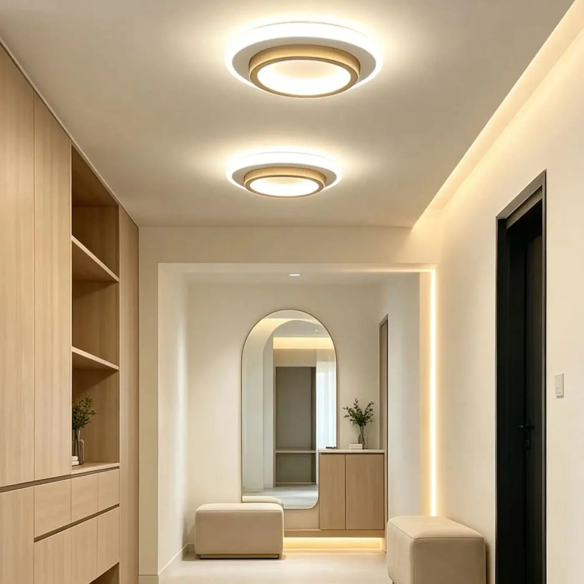 Plafonnier rond LED épuré, noir ou doré, lumière au choix, doré