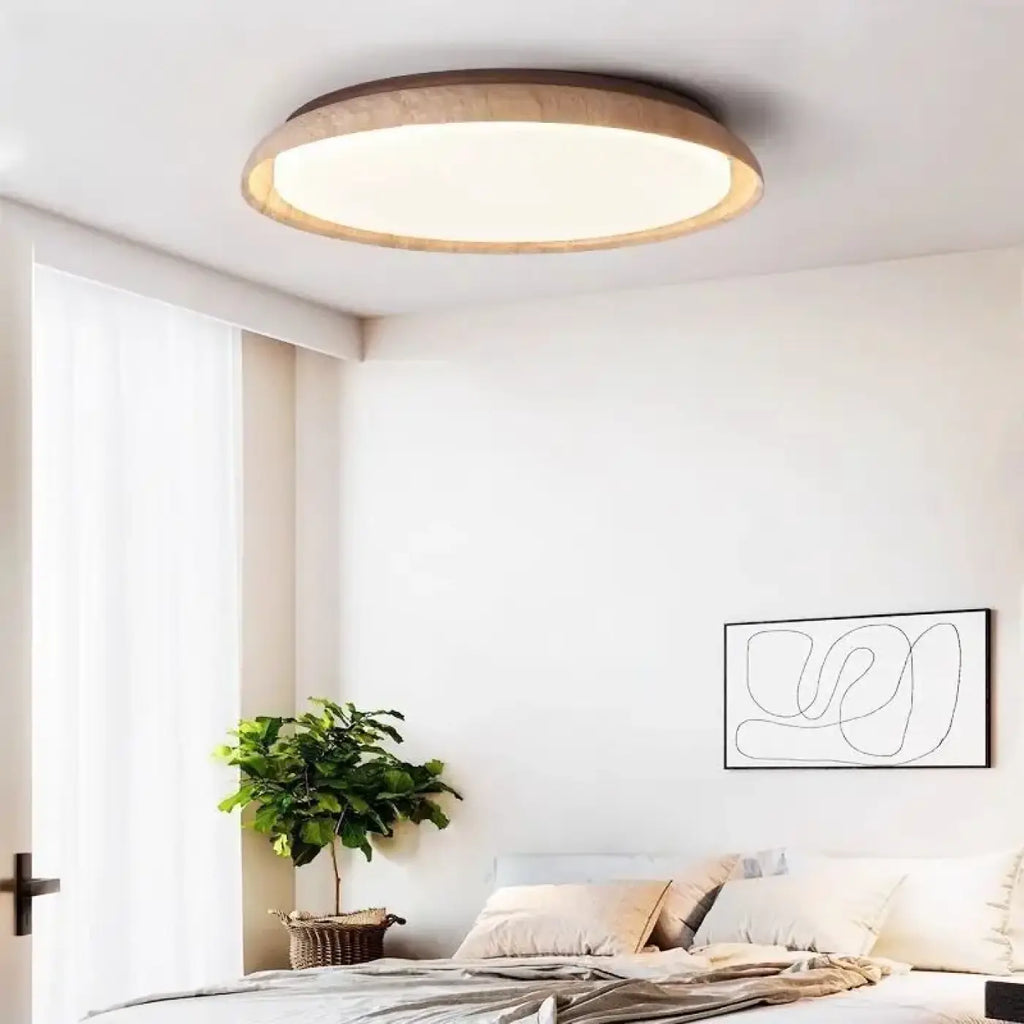 Plafonnier LED rond à contour bois, trois tailles S, M ou L