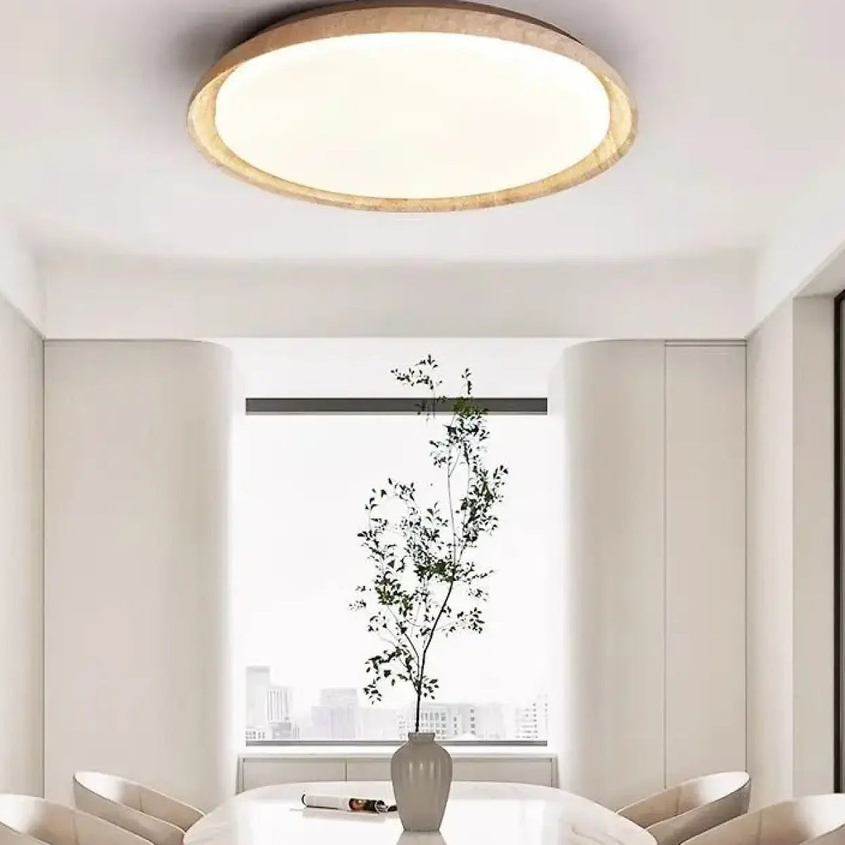 Plafonnier LED rond à contour bois, trois tailles S, M ou L