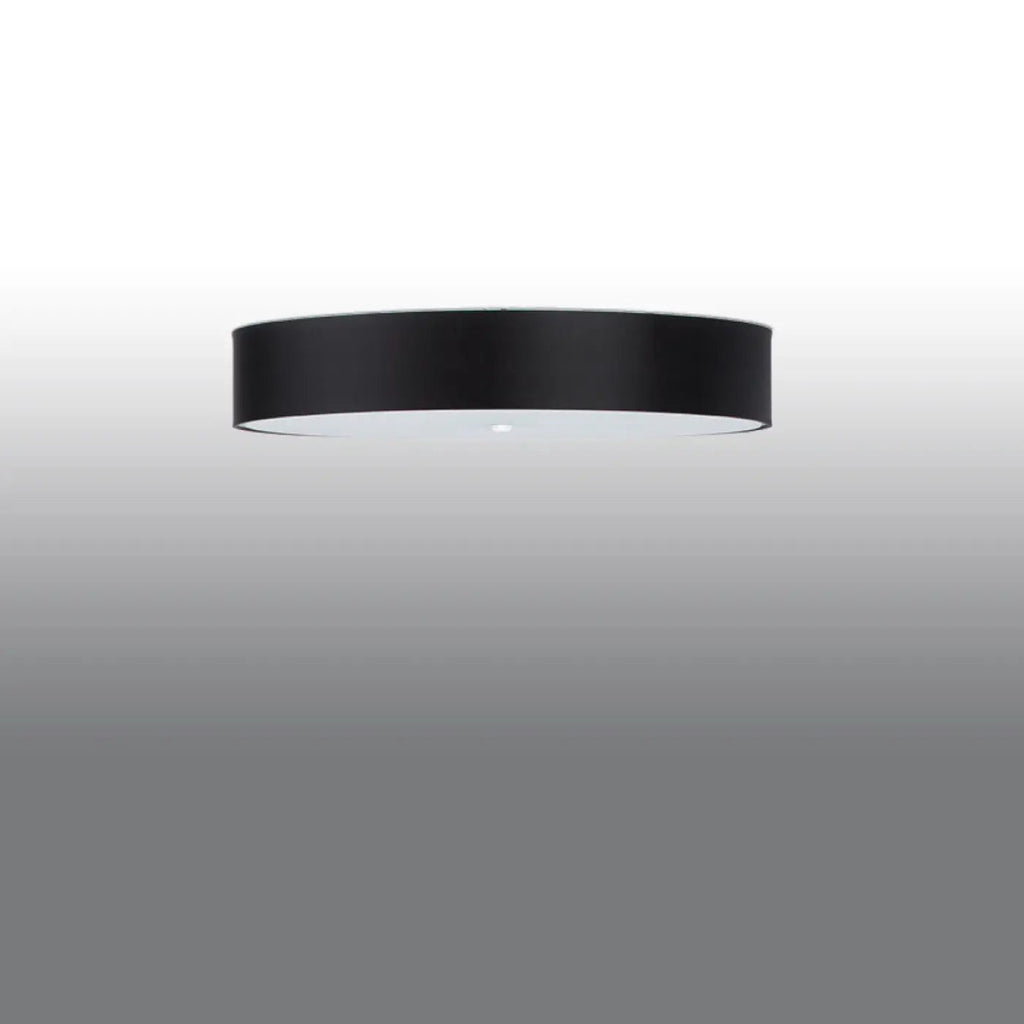 Plafonnier rond noir en tissu et verre, 80 cm, 6 ampoules E27