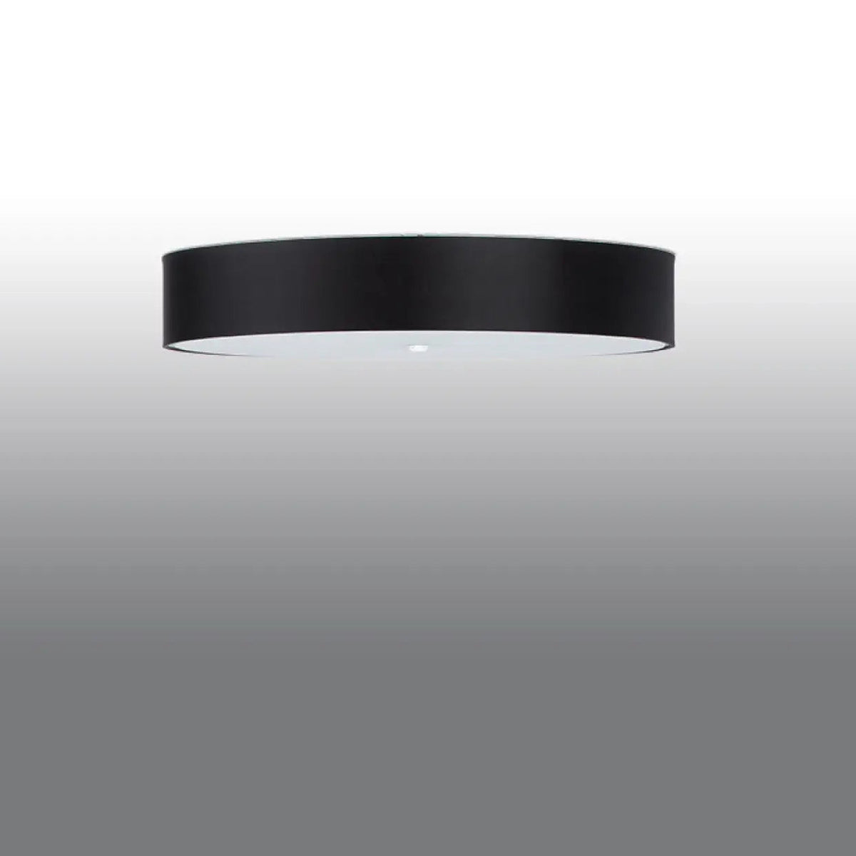 Plafonnier rond noir en tissu et verre, 80 cm, 6 ampoules E27