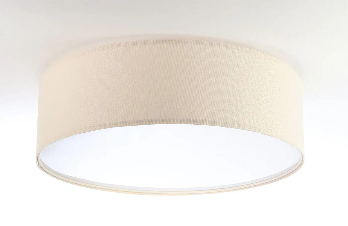 Plafonnier rond en tissu champagne aspect lin, 50 cm