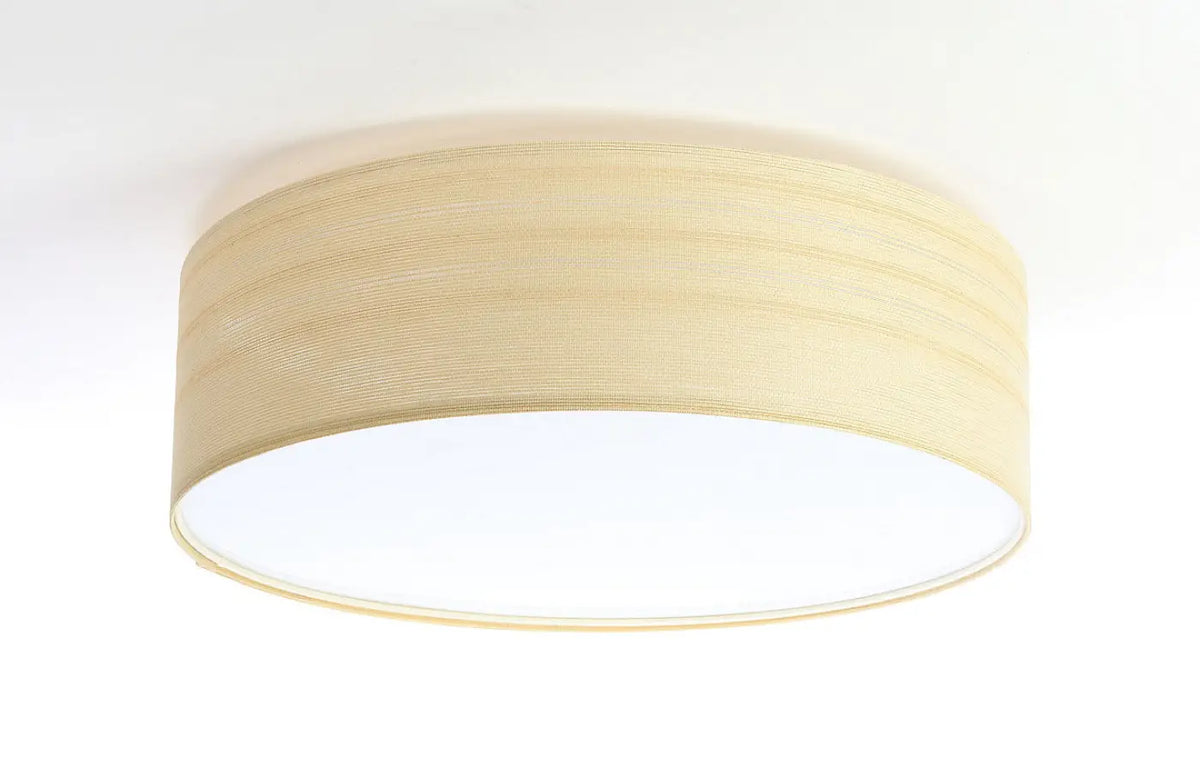 Plafonnier rond en tissu crème côtelé, 50 cm, diffuseur blanc