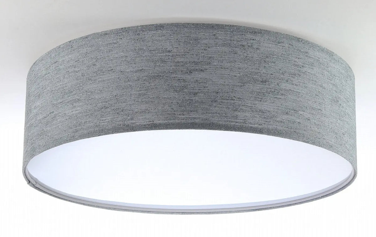 Plafonnier rond en tissu gris béton, 50 cm, diffuseur blanc