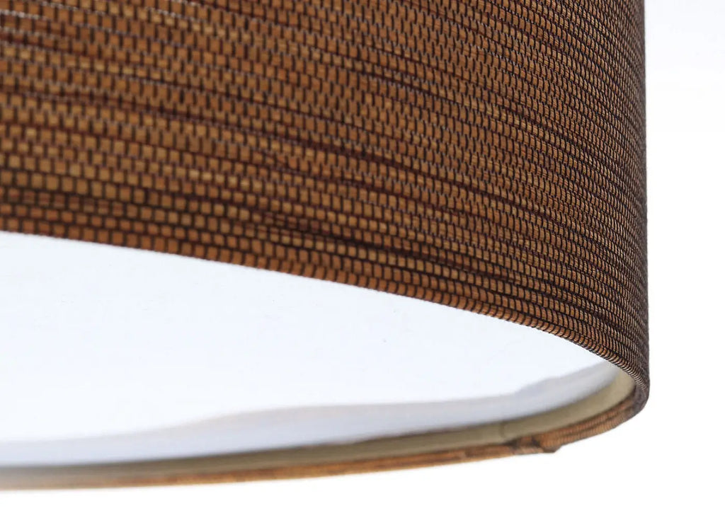 Plafonnier rond en tissu marron miel, aspect paille tressée
