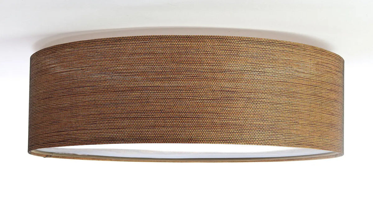 Plafonnier rond en tissu marron miel, aspect paille tressée