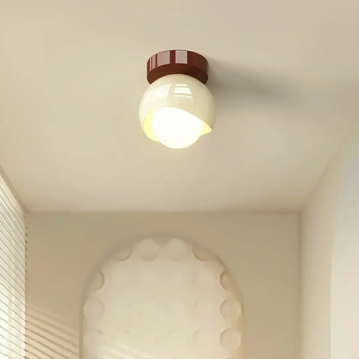 Plafonnier rond en verre opalin, rouge ou blanc, blanc