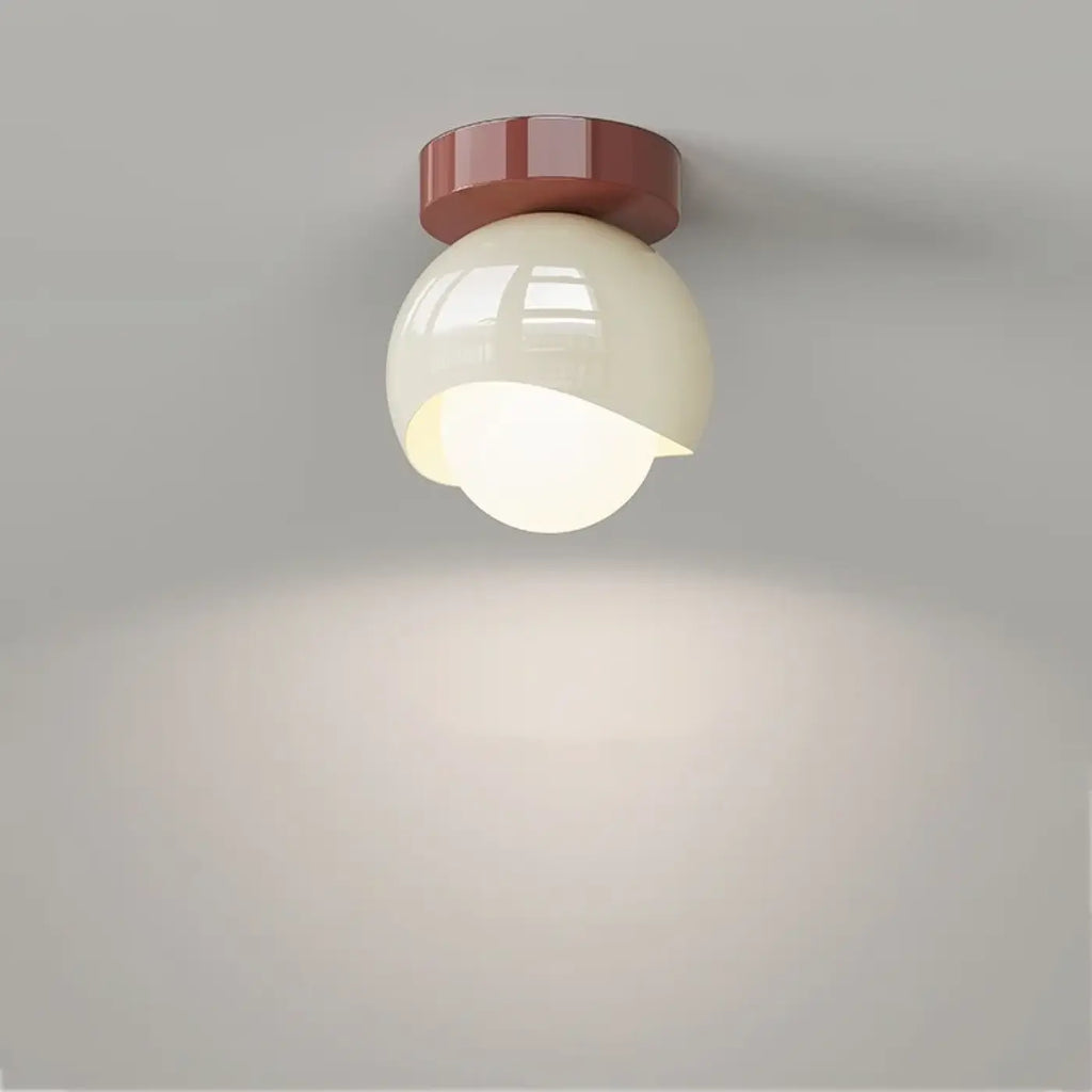 Plafonnier rond en verre opalin, rouge ou blanc