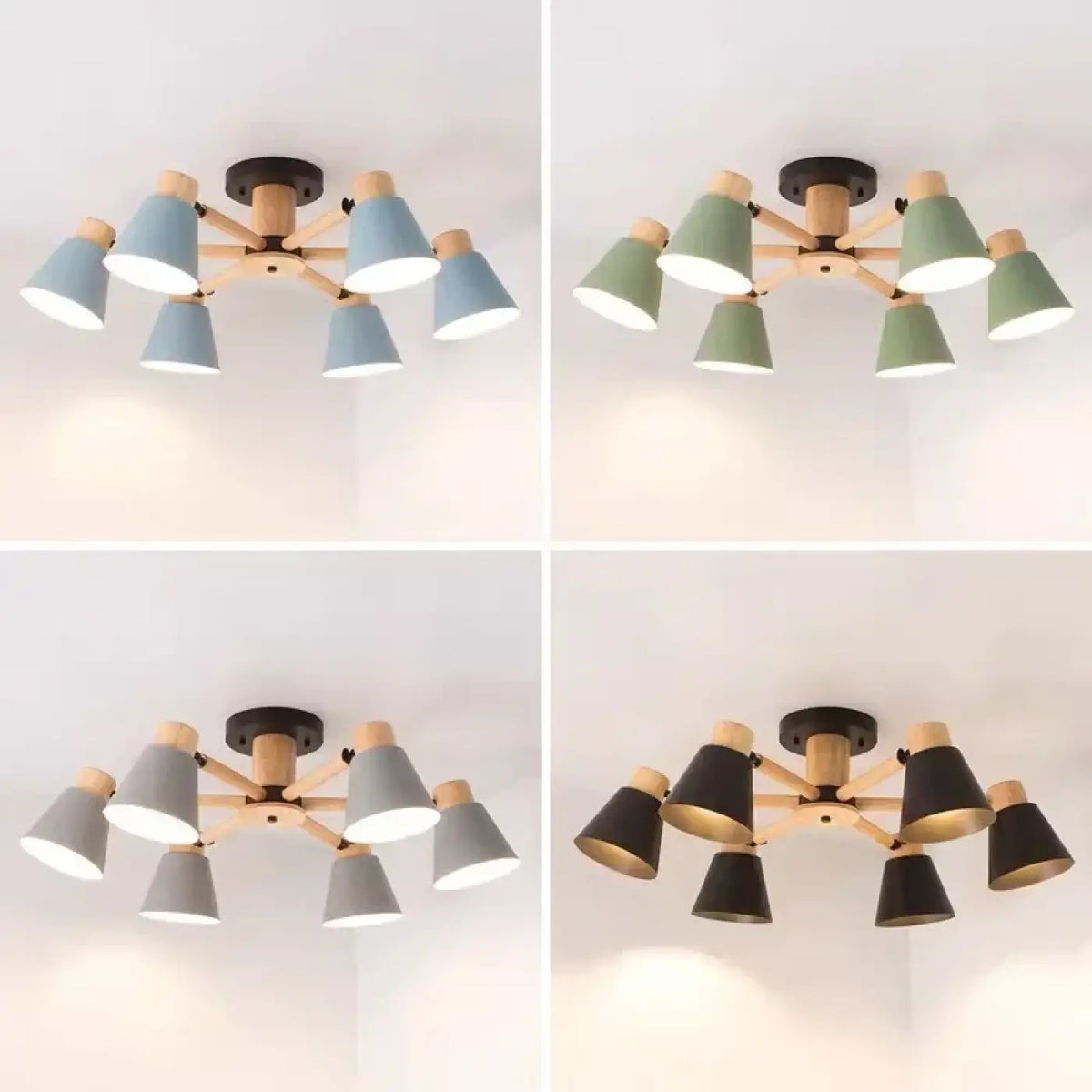 Plafonnier scandinave en bois et métal, quatre coloris, S à XL, blanc