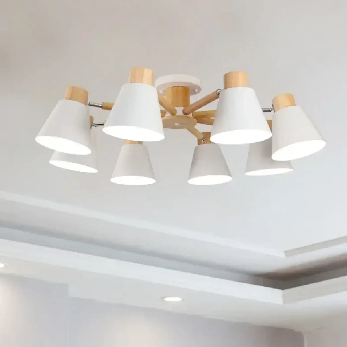 Plafonnier scandinave en bois et métal, quatre coloris, S à XL, blanc