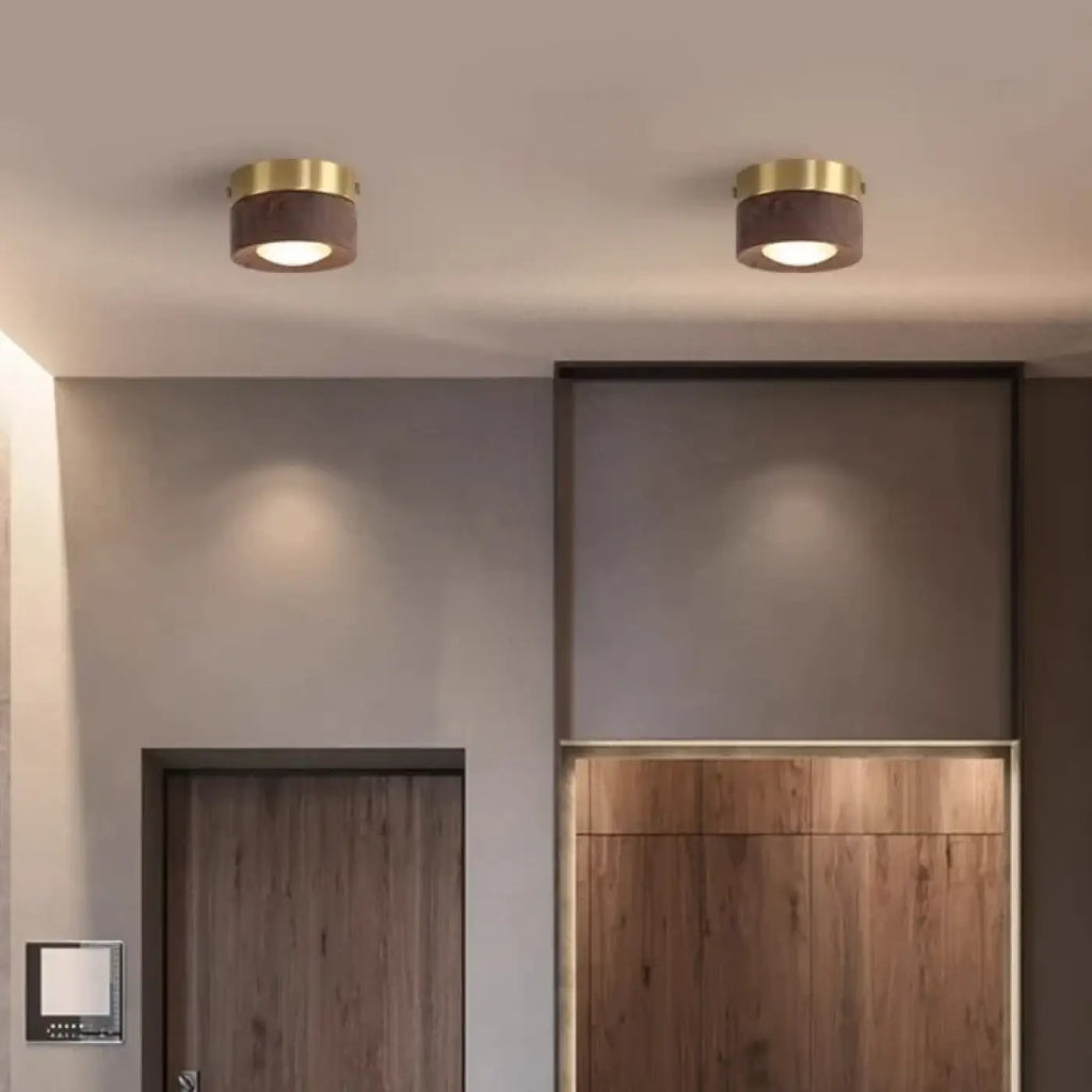 Plafonnier scandinave en bois naturel et laiton, beige ou marron