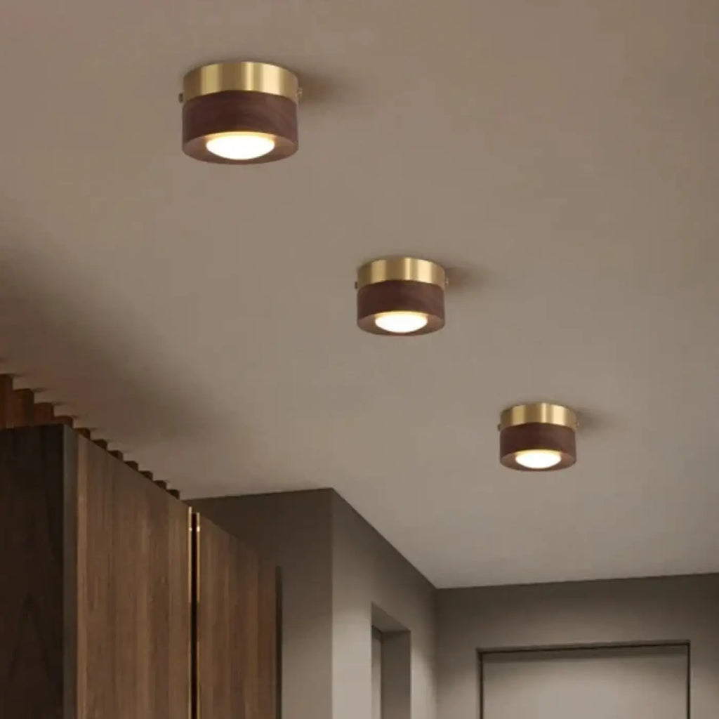 Plafonnier scandinave en bois naturel et laiton, beige ou marron