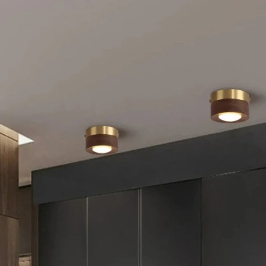 Plafonnier scandinave en bois naturel et laiton, beige ou marron