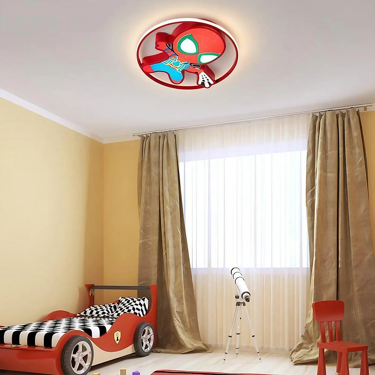 Plafonnier enfant thème super-héros, rouge ou bleu, rouge