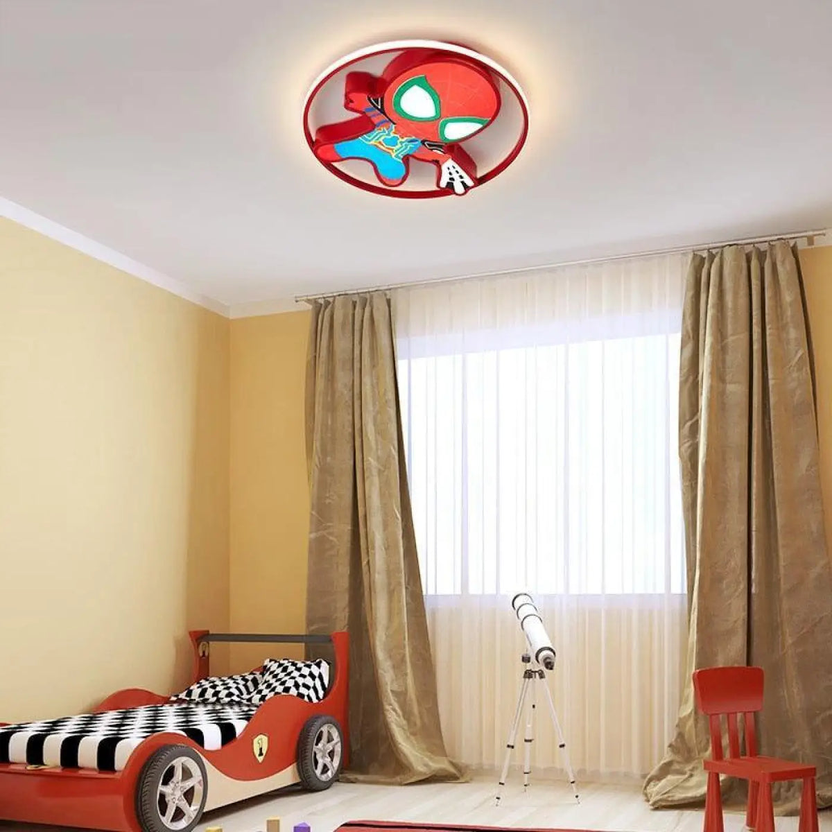 Plafonnier enfant thème super-héros, rouge ou bleu, rouge