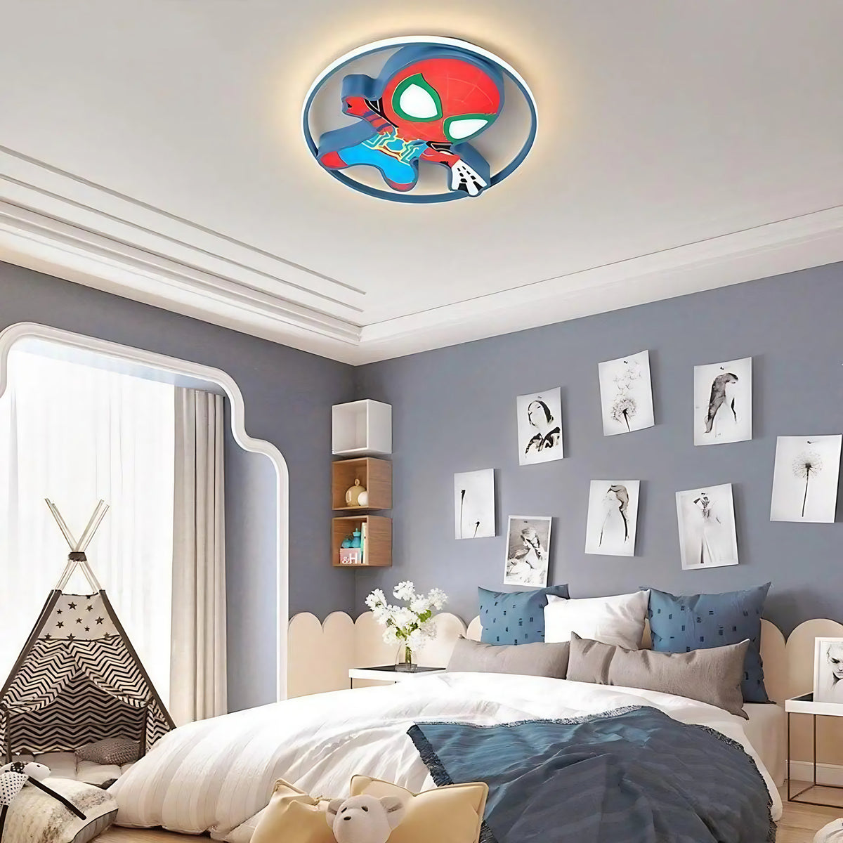 Plafonnier enfant thème super-héros, rouge ou bleu, bleu