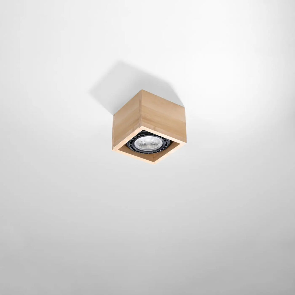 Plafonnier bloc carré en béton ou bois, 1 ou 2 spots GU10, bois naturel
