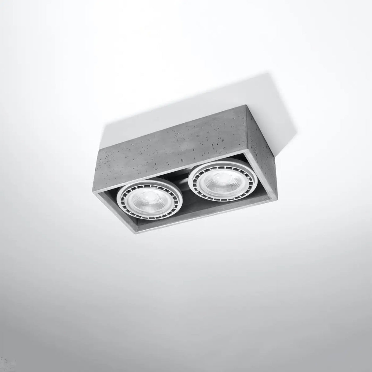 Plafonnier bloc carré en béton ou bois, 1 ou 2 spots GU10, gris
