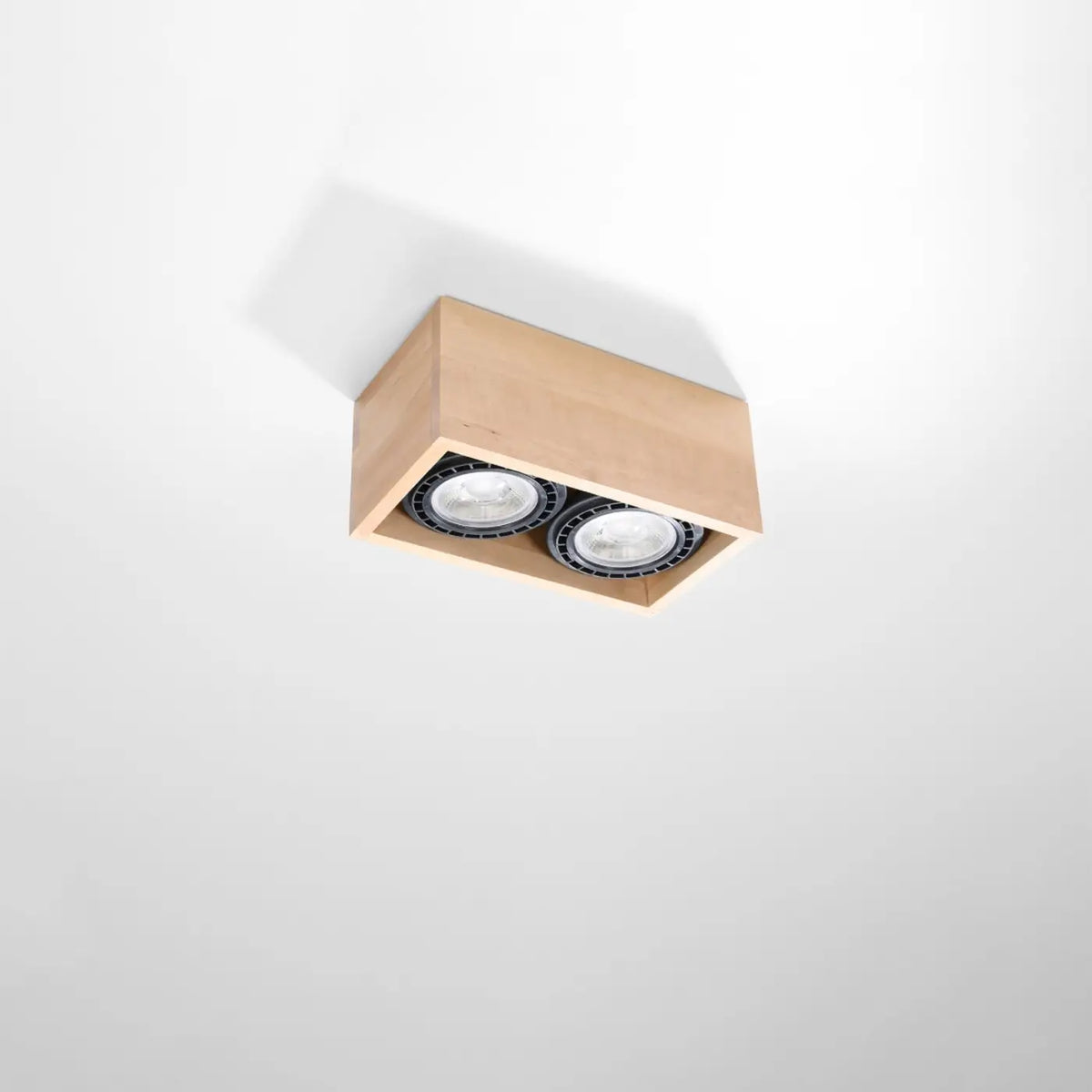 Plafonnier bloc carré en béton ou bois, 1 ou 2 spots GU10, bois naturel