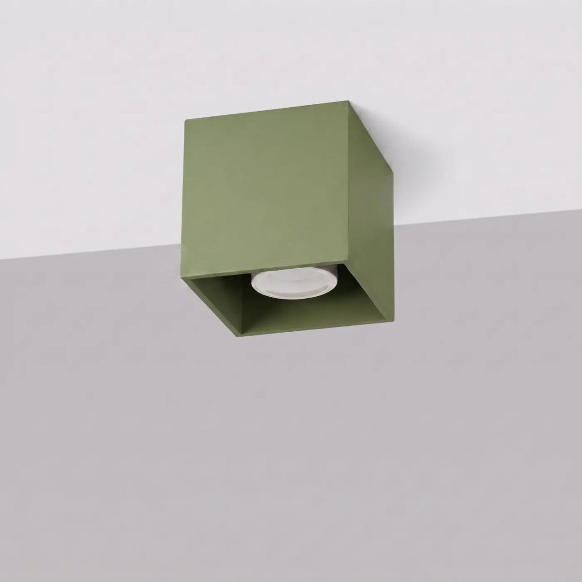 Plafonnier spot cube en aluminium, béton ou bois, GU10, vert olive