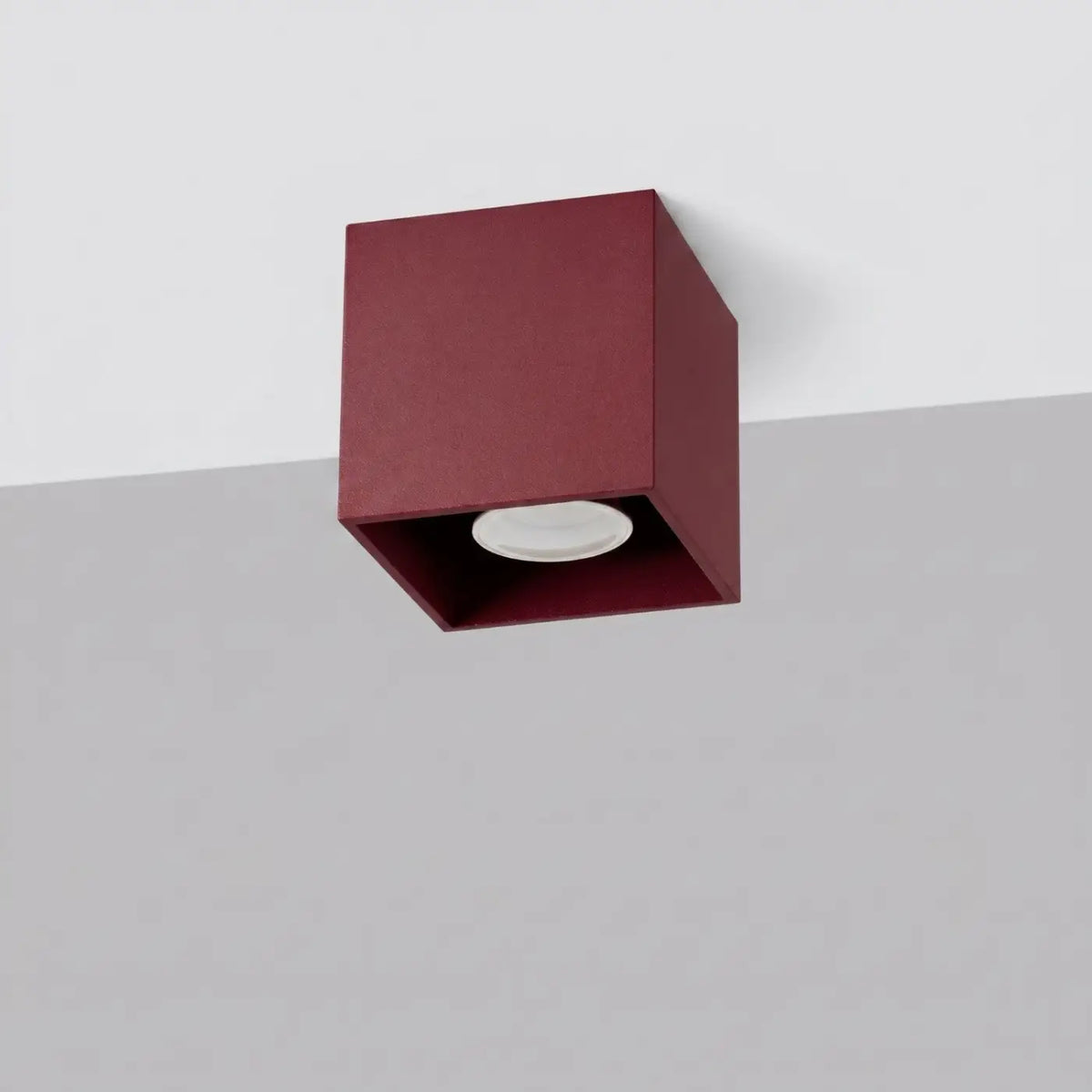 Plafonnier spot cube en aluminium, béton ou bois, GU10, bordeaux